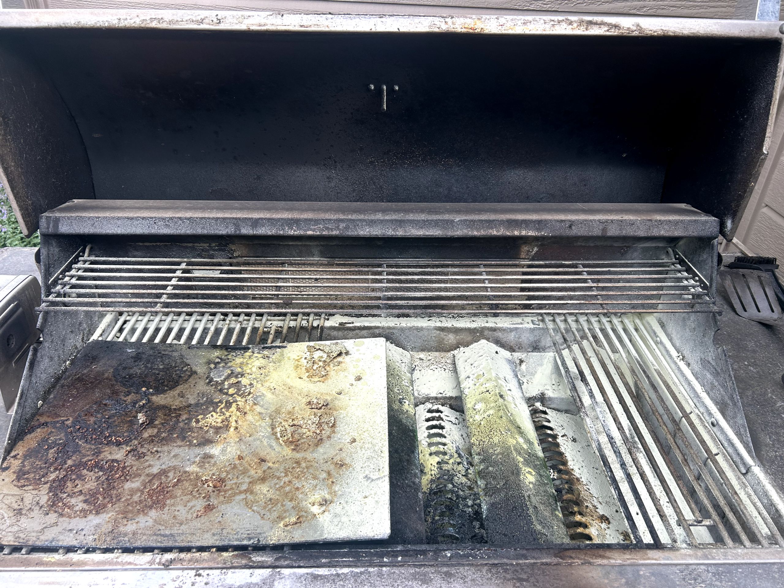 Outdoor grill after fire extinguisher agent discharge