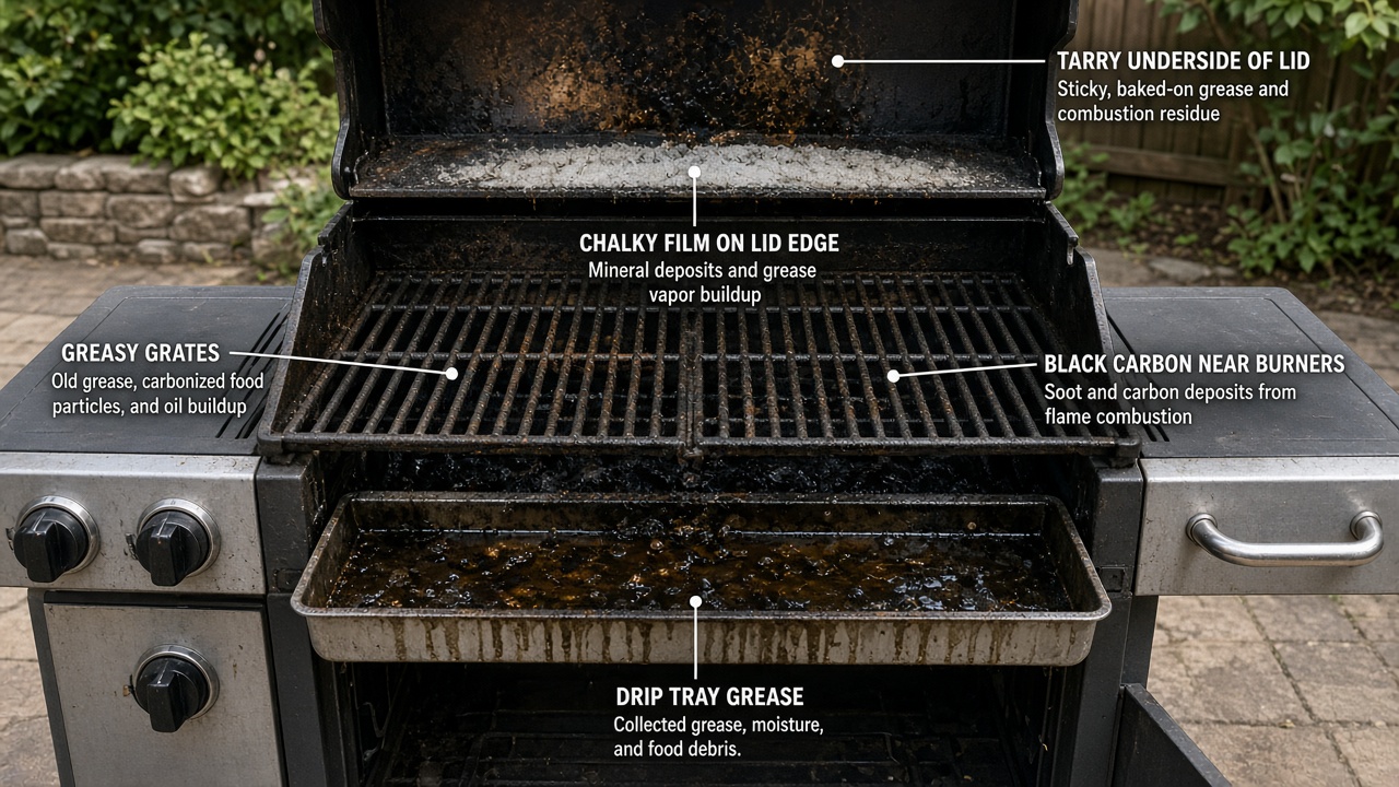 Wide shot of soiled outdoor grill zones for soil ID training
